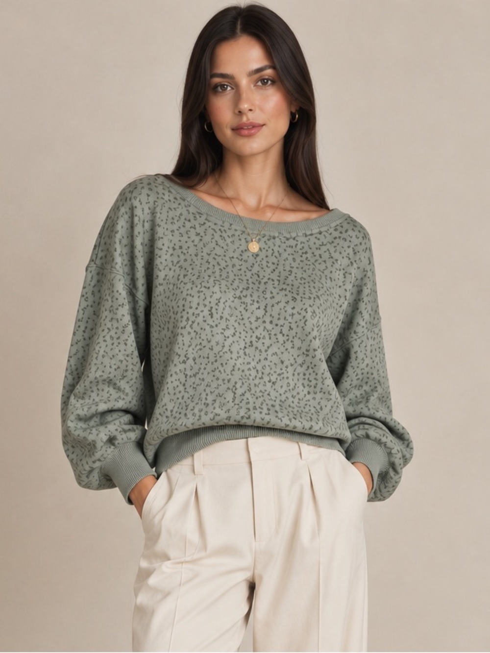 American Eagle Outfitters Green Speckled Pullover Sweatshirt